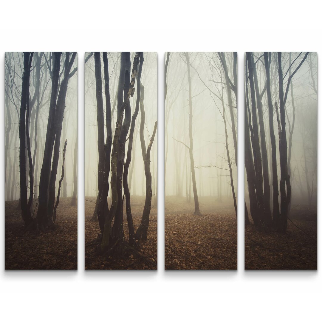 4-tlg. Leinwandbilder-Set Wald im Nebel