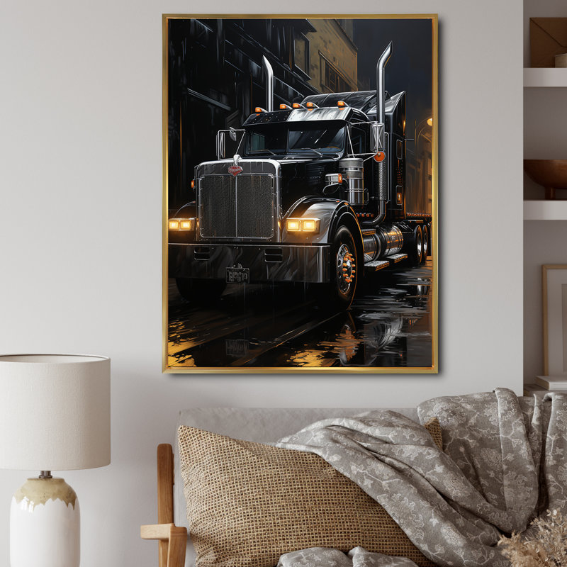 «Midnight Cruiser Semi Truck IV», reproduction d'art sur toile, H 40 po x l 30 po x P 1,5 po, Cadre flottant doré