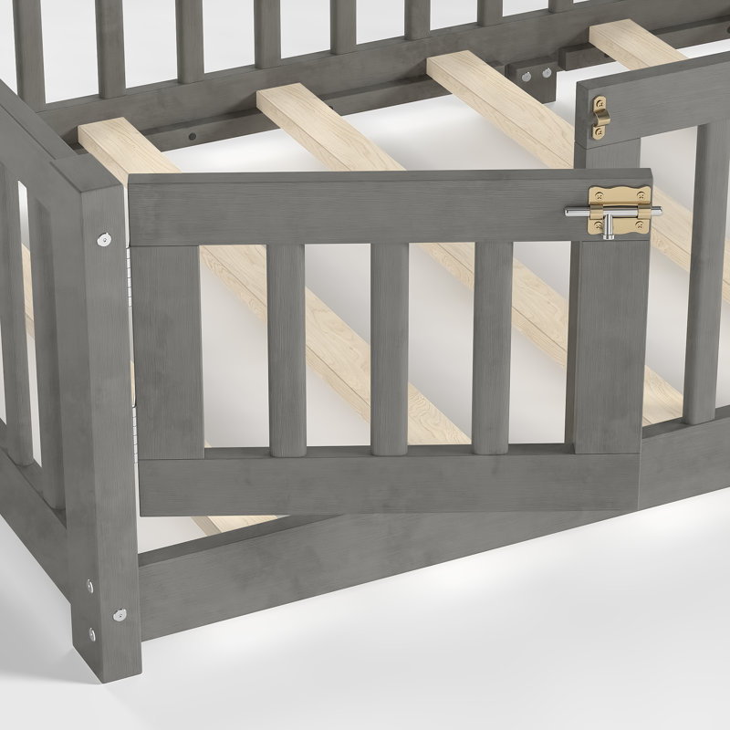 Coffre-fort et lit simple en bois pour enfants, finition grise