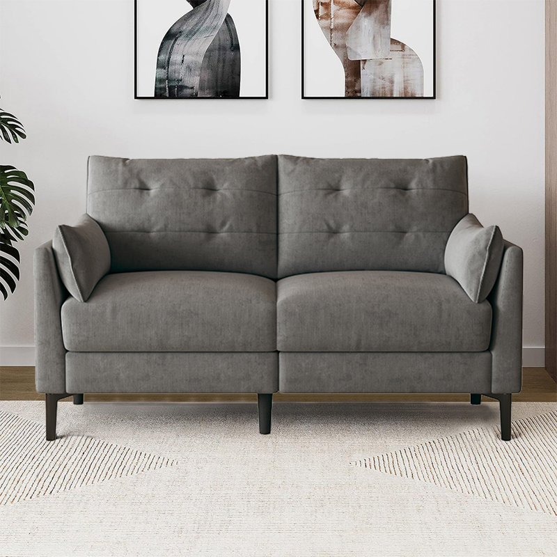 57'' Loveseat Sofas,Round Arm Sofa with 2 Pillows, Dark Gray Fabric