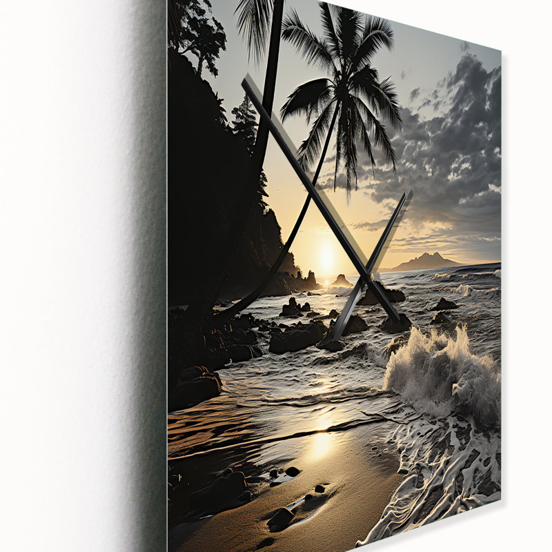 Photo de plage Tropical Escape IV - Horloge murale nautique et de plage surdimensionnée, H 40 po x l 30 po x P 1 po