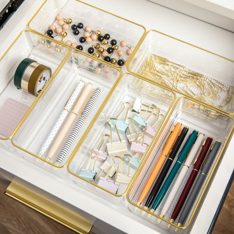 Thomas Martha Stewart Plastic Stackable Office Desk Drawer Organizers with Metallic Trim, 6" x 3"