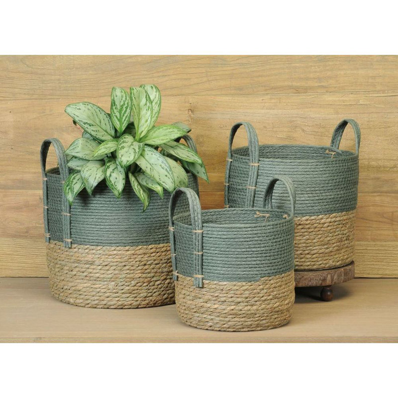 Paniers S / 3 cylindres - Base naturelle / Plateau crème, Vert / Naturel, H 11,5 po x l 14 po x P 14 po