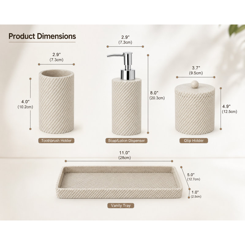 Beige Bathroom Accessories Set 4 Pcs