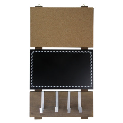 24" Black Hanging Combination Chalkboard Corkboard and Hooks