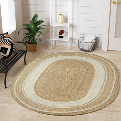 Kayleigh Hand-Braided Jute Area Rug, Brown/Cream