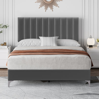 Velvet Bed Frame Upholstered Platform Bed Frame