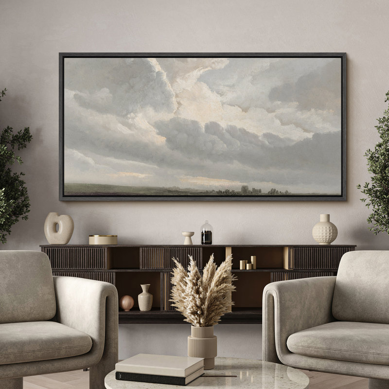«Greenish Grey Cloudy Sky Relaxing Calm», impression sur toile encadrée surdimensionnée, H 30 po x l 60 po