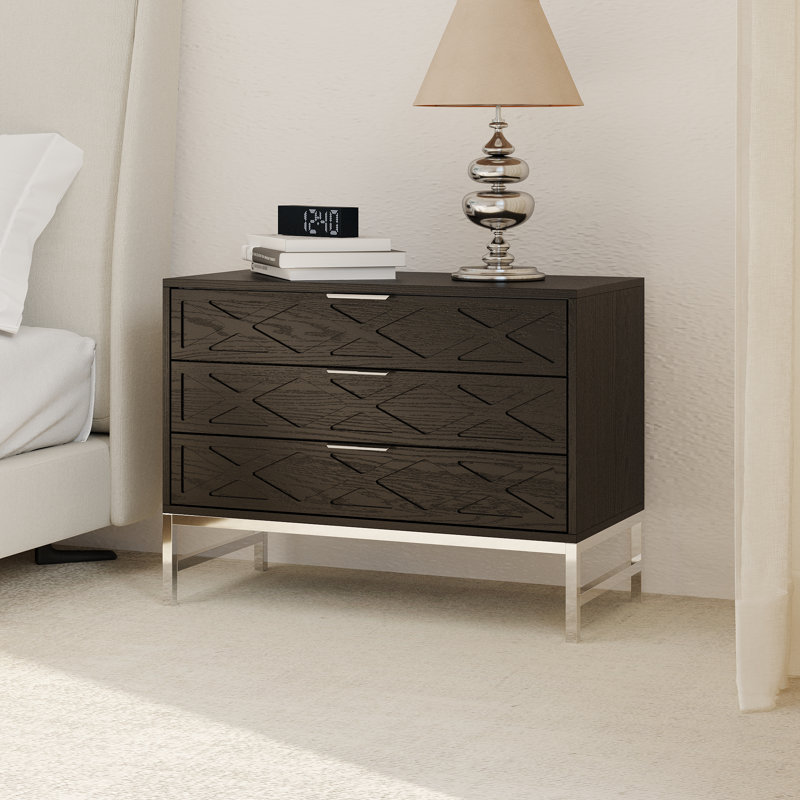 3-Drawer Nightstand With Metal Legs