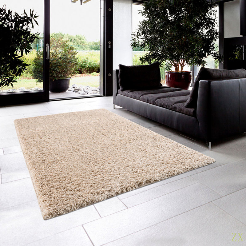 Tapis à poils longs en polyester super doux, Rectangle 3 pi 11 po x 5 pi 11 po, Crème