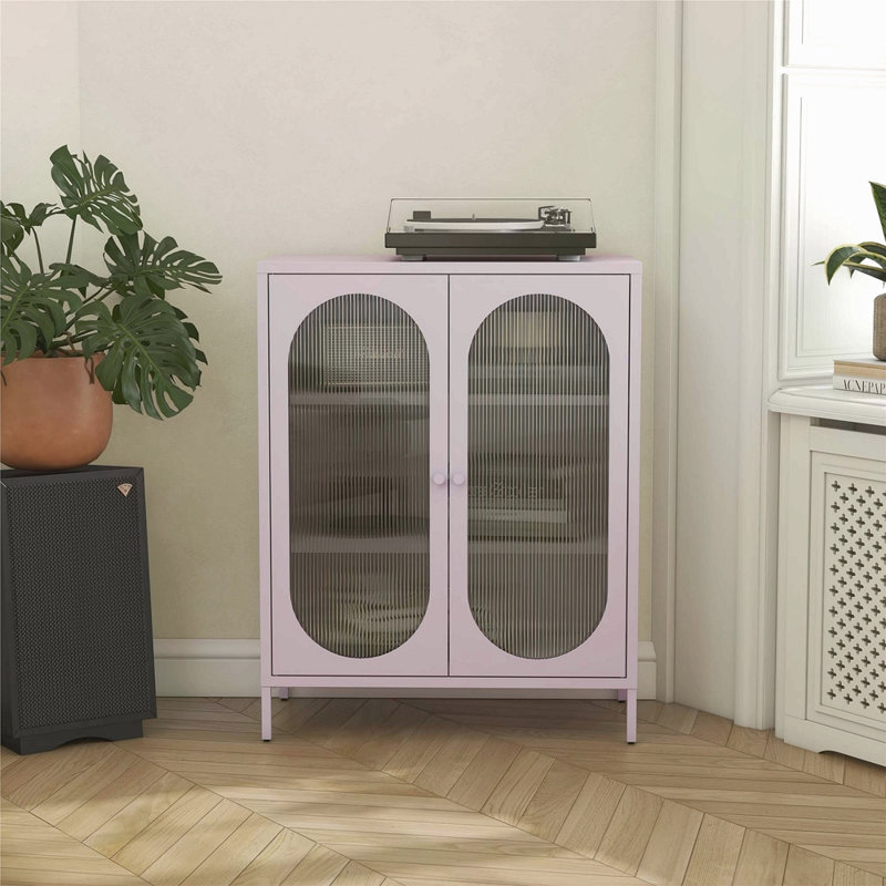 Armoire d'appoint courte en métal à 2 portes avec verre cannelé Short