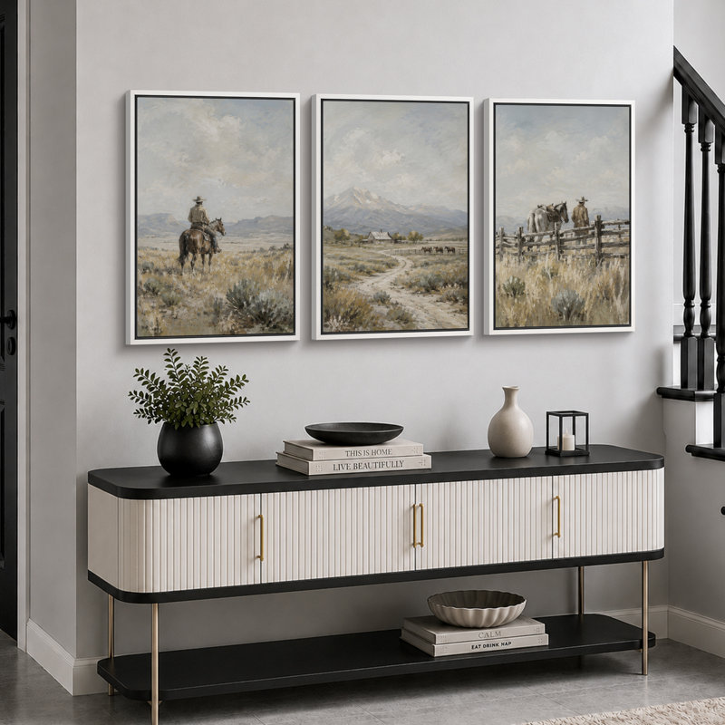 Western Cowboy Mountain, 36" H x 72" W x 1.5" D, White Frame