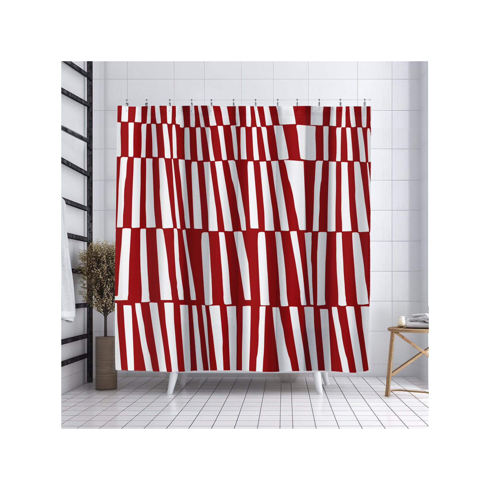 Thora Abstract Mid-Century Shower Curtain, Red