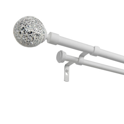Sunglow Exclusive Home White Mosaic Double Curtain Rod and Finial Set