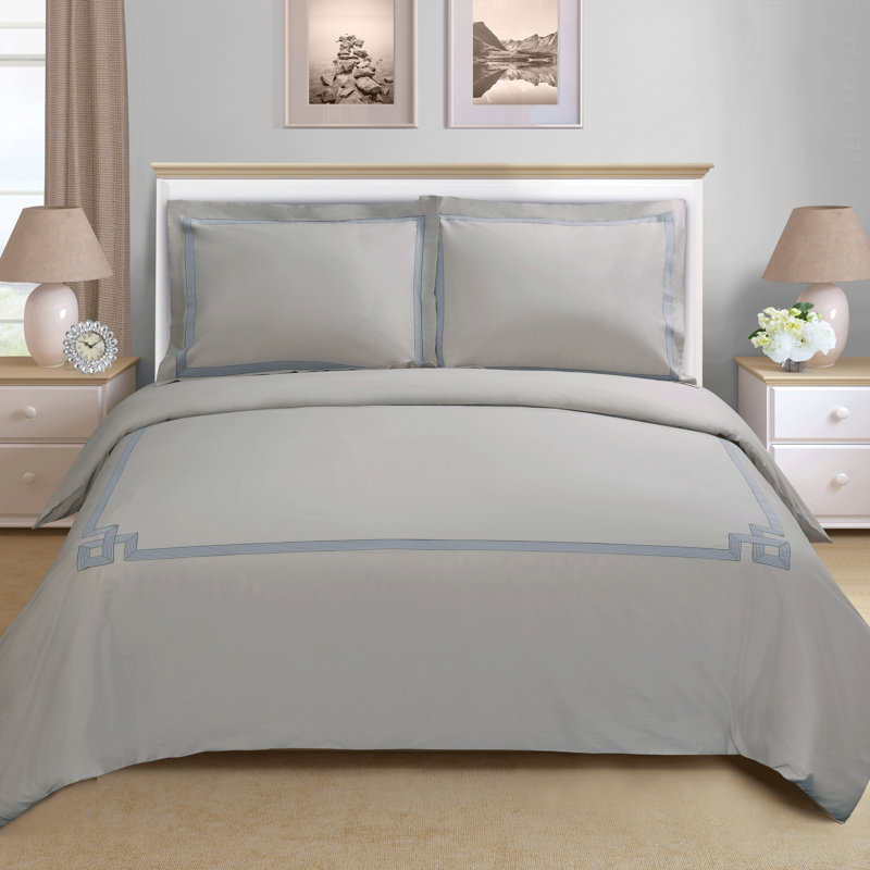 Ensemble de housse de couette 100% coton 200 fils 200 fils, Housse de couette double / grand et 2 taies décor, Gris gris