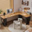 Bureau brun en bois massif en forme de L + fer-108066727-108066728