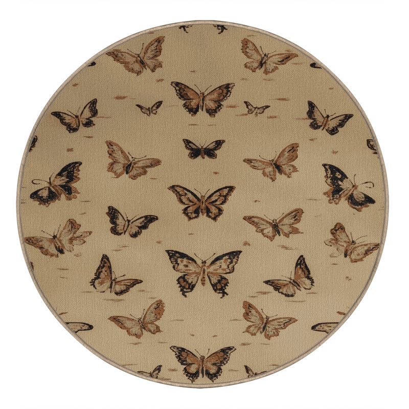 Machine Washable French Beige Area Rug, Round 4'