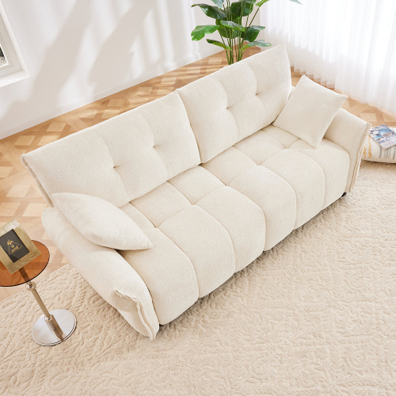Chenille Fabric Upholstery Sofa with Ottoman, White, 35" H x 141.7" W x 33" D