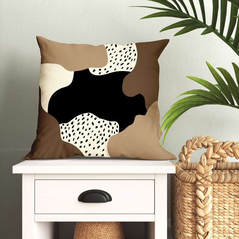 Jada Abstract Outdoor Reversible Throw Pillow, 15" x 15", Black/Off White/Beige