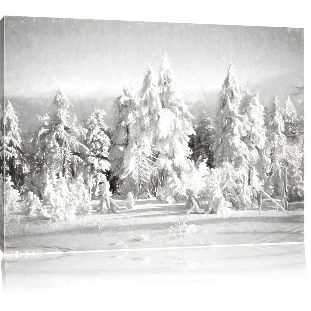 Leinwandbild Winterwald in Grau/WeiÃŸ