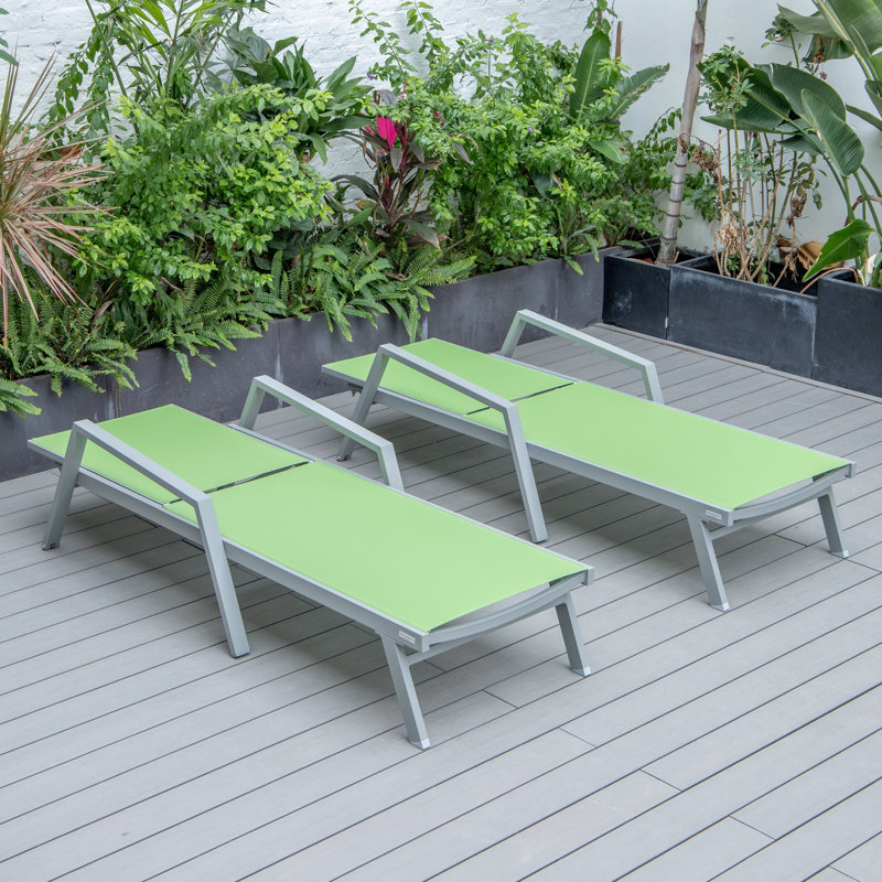 Outdoor Patio Reclining Chaise Lounge with Wheels, Powder-Coated Aluminum Frame and Breathable Sling Mesh, Adjustable Backrest for Poolside and Deck Use
