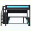 Lit mezzanine pleine grandeur avec bureau, garde-robe, lumières DEL, ports USB intégrés, noir et bleu-165946288