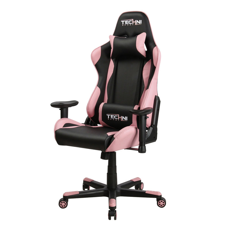 Pink and Black Ergonomic Faux Leather Adjustable Gaming Chair