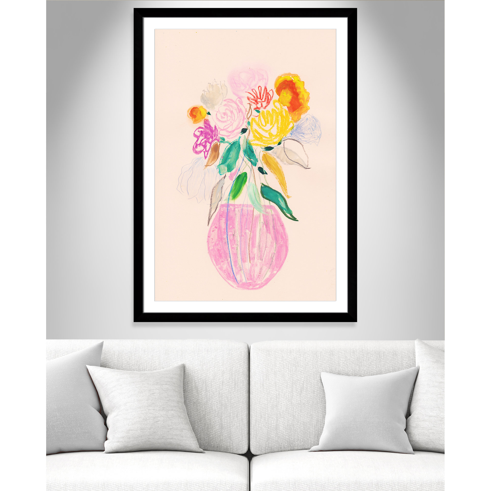 Simple Floral I Print by Bea Dina, Black Single Picture Framed Paper, 49" H x 35" W x 1.25" D, White
