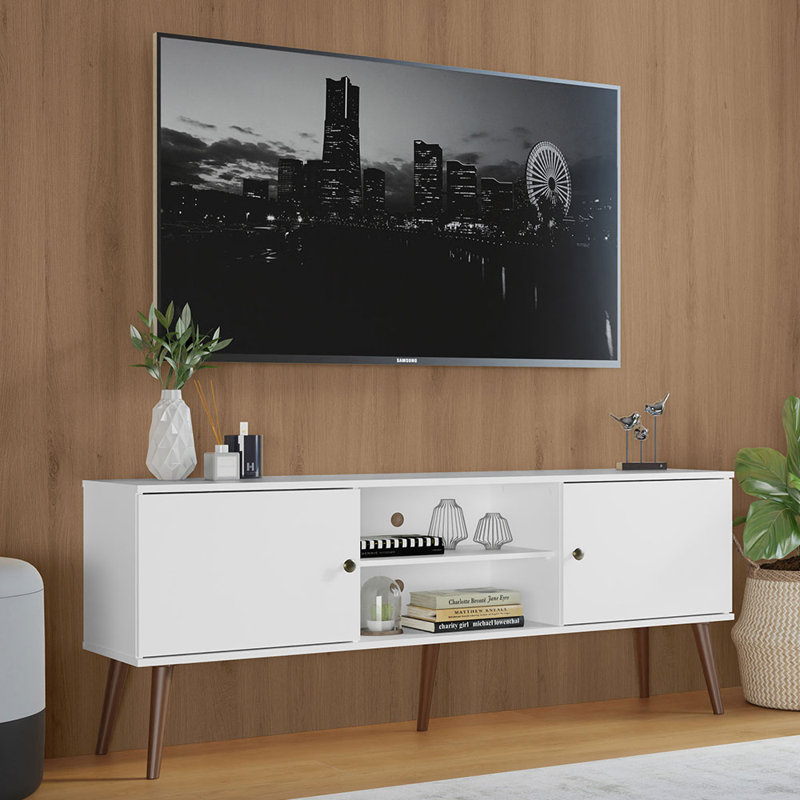 Koeplin TV Stand Mid-Century Console with 2 Doors and 2 Shelves and Metal Knobs for 55, 65 Inch Media Storage Media Console Entertainment Center Wooden Television Cabinet