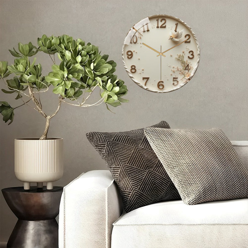 Horloge murale ornée d'accents floraux et d'oiseaux - horloge murale moderne en verre 12 po