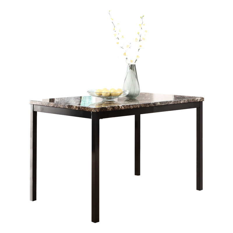 Table de salle à manger avec faux marbre brun et métal noir, transitionnel, sièges 4 places, installation simple