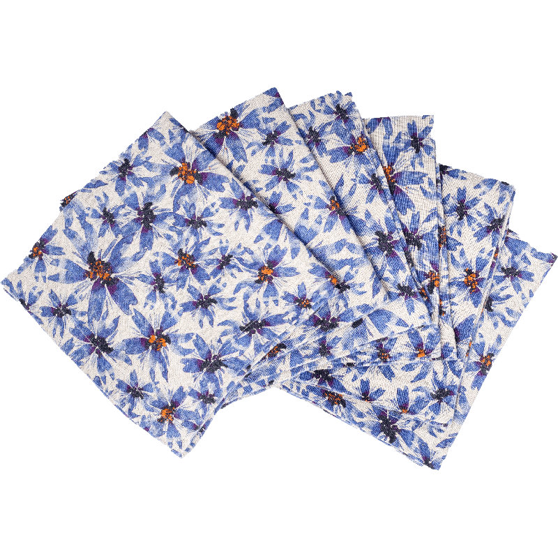 6 Organic Linen Napkins in Blue Harem