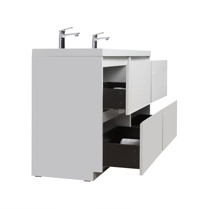 Meuble-lavabo double autoportant 72 po avec plateau en résine 72 po, Blanc