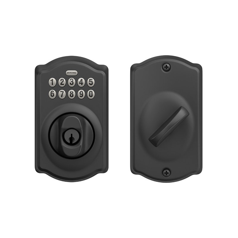 Schlage Keypad Deadbolt with Camelot Trim, Matte Black, Yes