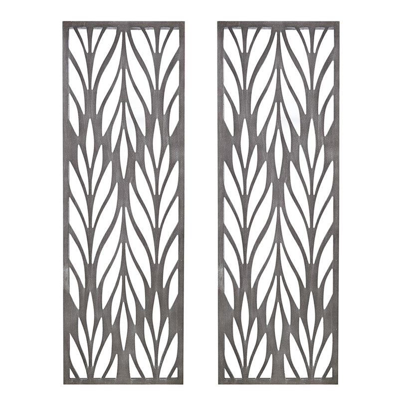 Décoration murale découpée en panneau de bois gris - 2 l 12 po x H 36 po à motif complexe de couleur récupérée et 4 crochets pour l'entrée