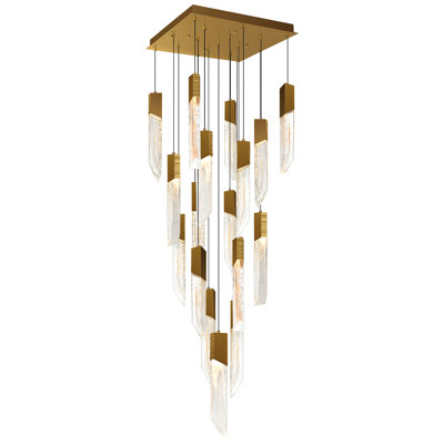 Lustre en laiton de 61 cm (24 po) avec éclairage DEL intégré et verre travaillé à la main