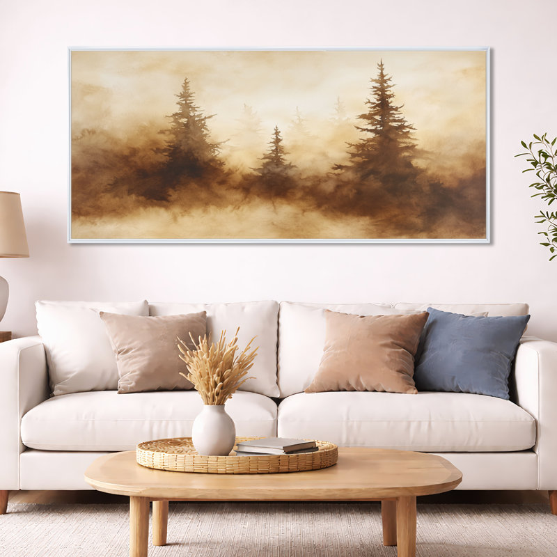 Brun beige chaud terre brume des bois I - Tableau encadré Forêt, H 30 po x l 40 po, Black Picture Framed