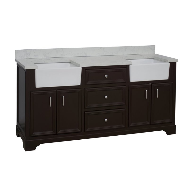 Emiliano 72'' Double Bathroom Vanity with Top, Chocolate, Engineered Carrara