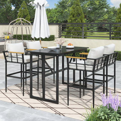 5-Piece Iron Outdoor Dining Set with Acacia Wood Armrests by Gracie Oaks