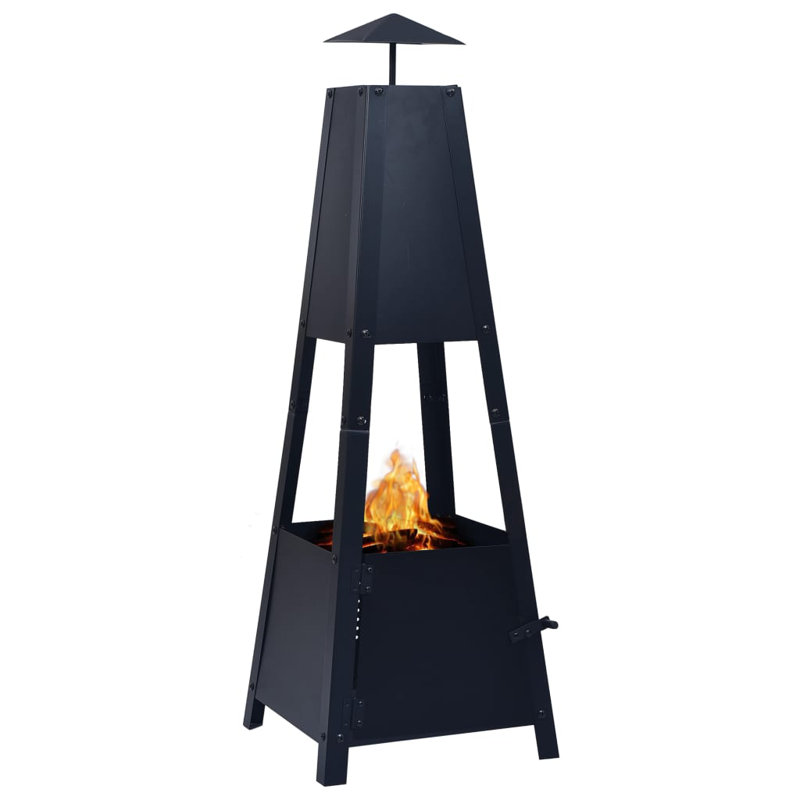 Fire Pit Black 13.8" x 13.8" x 39" Steel