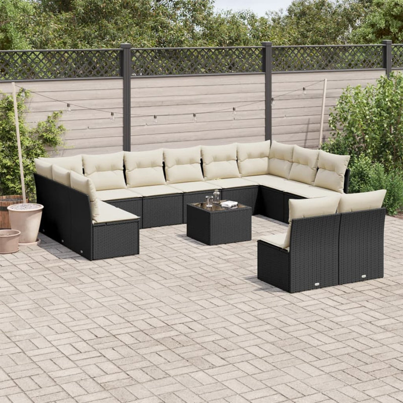 Ensemble de canapé de patio Vidaxl noir avec coussins blanc crème