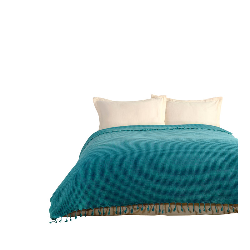 Couvre-lit en coton gaufré KAFTHAN, Simple, Bleu sarcelle