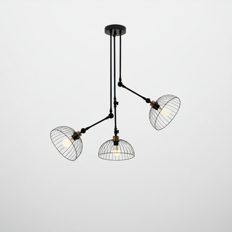 Industrial 3-Light Adjustable Cage Chandelier