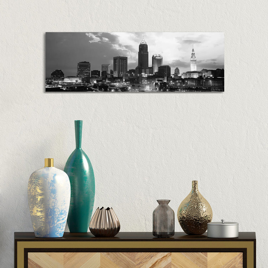 Cleveland Skyline Cityscape - Wrapped Canvas Panoramic Print