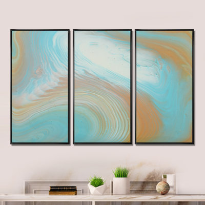 Turquoise doré et marbre bleu - ensemble d'art mural sur toile Glam