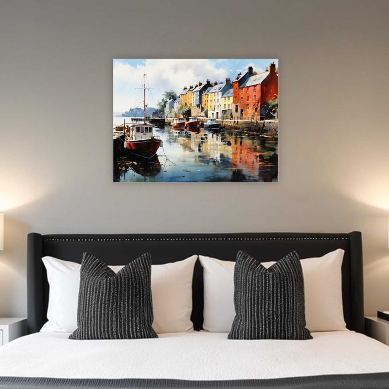 «Blue Red Villagean Ireland Peaceful», art mural de qualité supérieure pour le salon, 24 x 32 po