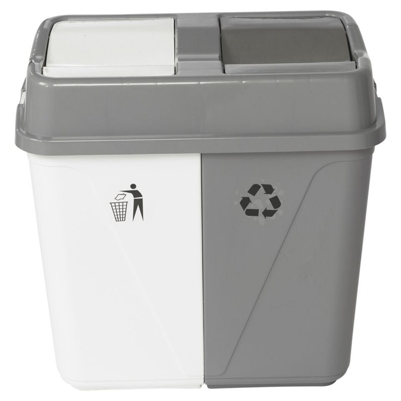 Plastic Kitchen Trash Can, 40L, White/Grey