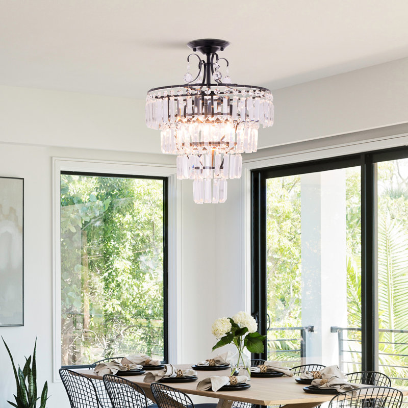 4-Light 15.7" Dimmable Tiered K9 Crystal Semi-Flush Mount Chandelier