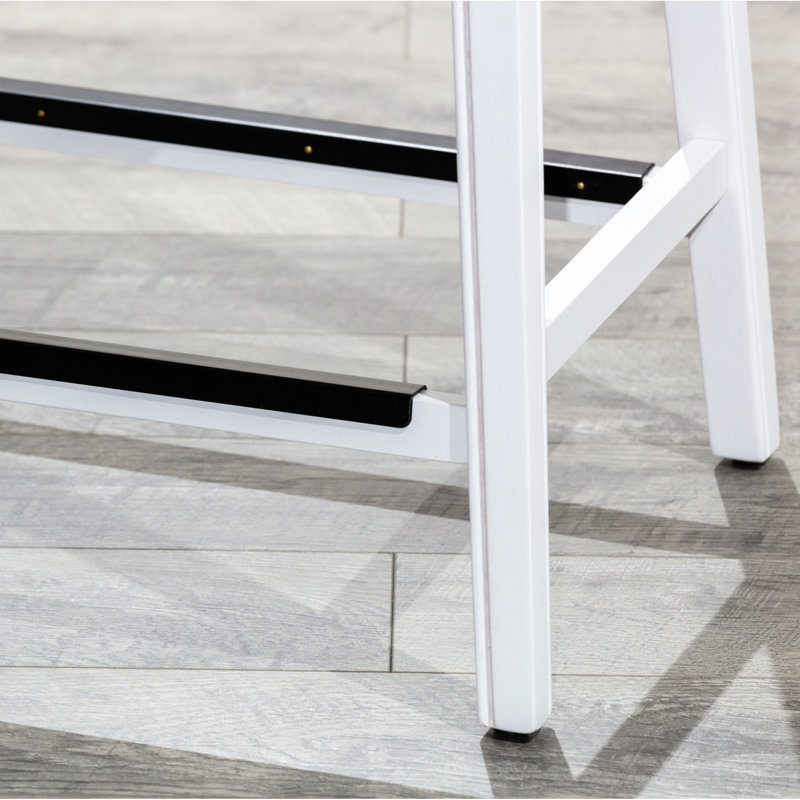 Tabouret de bar de 30 po, cuir blanc et noir, fabrication en bois franc massif, rehausse le style du tabouret de cuisine en finition, revêtement de siège en cuir, pour