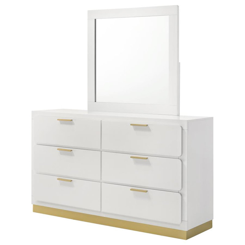 Commode 6 tiroirs avec miroir Hiser, Blanc